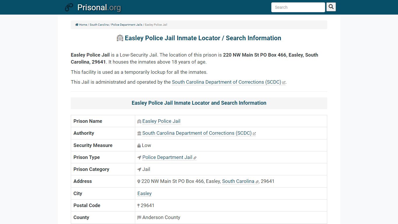 Easley Police Jail-Inmate Locator/Search Info, Phone, Fax ...
